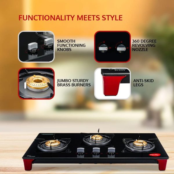 اجاق گاز روکار Pigeon by Stovekraft Infinity LPG Gas Stove 3 Burner Manual Ignition with High Powered Brass Burner - تصویر 4