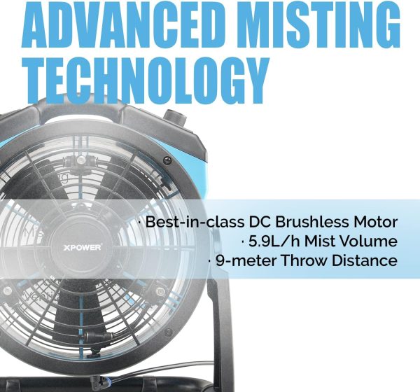 پنکه XPOWER FM-65B Misting Fan Cooling Humidifier Carpet Blower Outdoor Axial Fan High Speed Cooling Air Circulato - تصویر 4