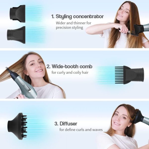 سشوار Faszin Ionic Hair Dryer, 2500W Professional Hairdryer 2 Speed 3 Heat Setting - تصویر 4