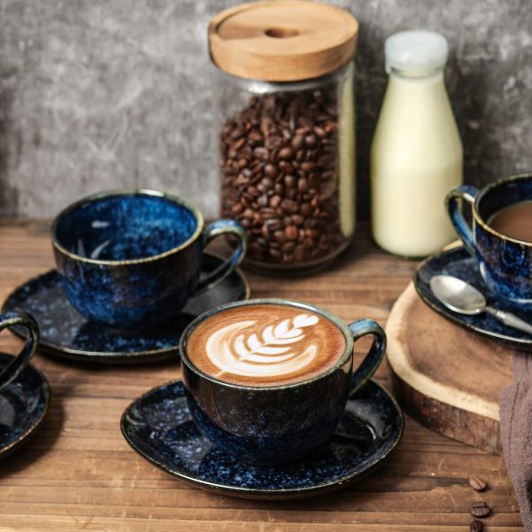 ظروف سرامیکی vicrays 6.5 oz Cappuccino Cups with Saucers - تصویر 4