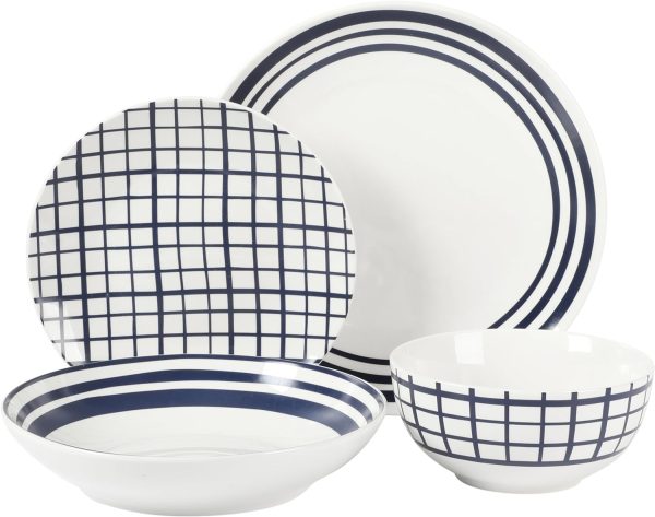 ظروف سرامیکی Gibson Home Seaboard Decorated White and Blue Porcelain Plates and Bowls Dinnerware Set - تصویر 4