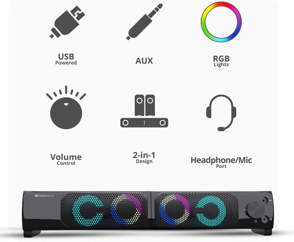 اسپیکر Zebronics Zeb Wonderbar 10 USB Powered 2.0 Computer Speaker with RGB Lights - تصویر 4