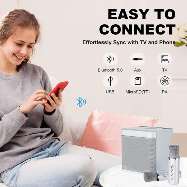 اسپیکر Karaoke Machine with 2 Wireless Microphones for Adults - تصویر 4