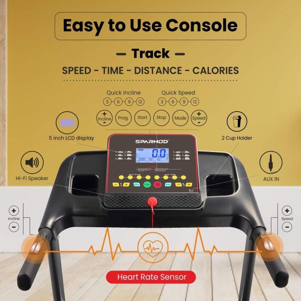 تردمیل Sparnod fitness STH-4000 Series 4.5 HP Peak Automatic Foldable Motorized Running Indoor Treadmill for Home use (Free Installation Service), Black - تصویر 4