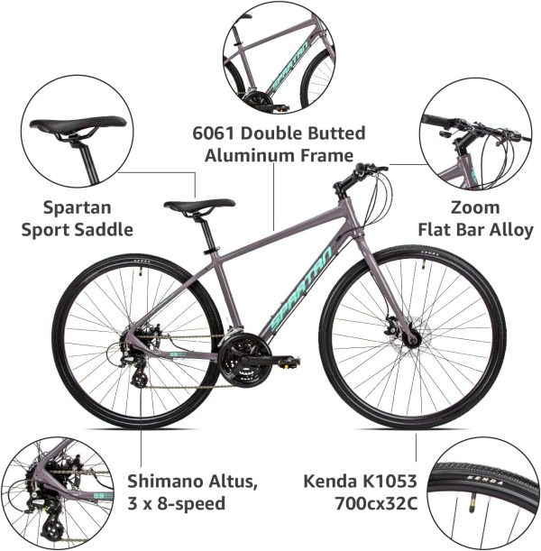 دوچرخه Spartan 700c Dolomite Fitness Bike | Lightweight Frame Alloy Road Bicycle | Shimano Shifters & Rear Derailleur | 24 Speed Cycle - تصویر 4