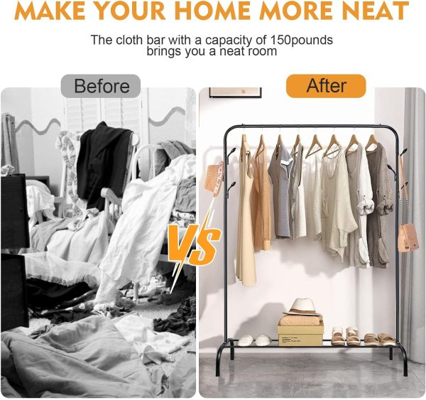 رگال SKY-TOUCH Multipurpose Clothing Garment Rack with Bottom Shelves - تصویر 4