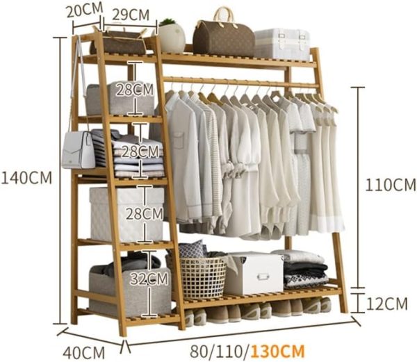 رگال Bamboo Wood Garment Rack Clothing Rack - تصویر 4