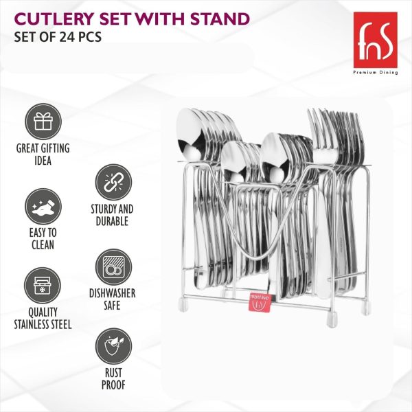 قاشق و چنگال Montavo by FNS Verona Stainless Steel 24 Pcs Cutlery Set with Hanging Stand - تصویر 4