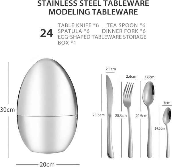 قاشق و چنگال Egg Shaped Cutlery Set, 24 Piece Stainless Steel Flatware Set - تصویر 4