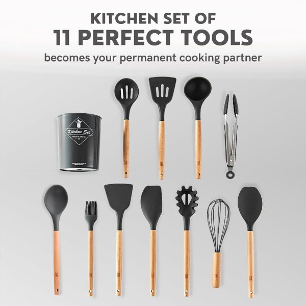 کفگیر و ملاقه WONDER-BLED 11Pcs Silicone Kitchen Cooking Utensils Set, - تصویر 4