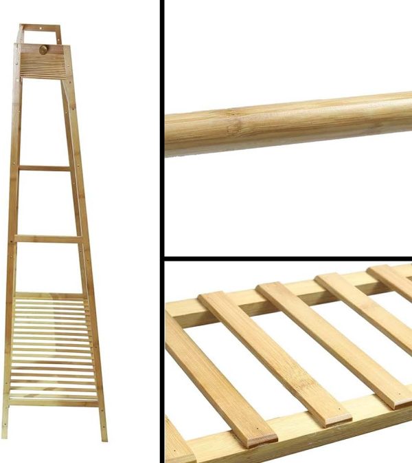 رگال YAHOME Free Standing Clothes Rack Bamboo Garment Rack Stand Clothing Rod Single Rail With Bottom And Upper Storage Shelf For Shoes Handbags Basket Indoor Bedroom Decor - تصویر 6