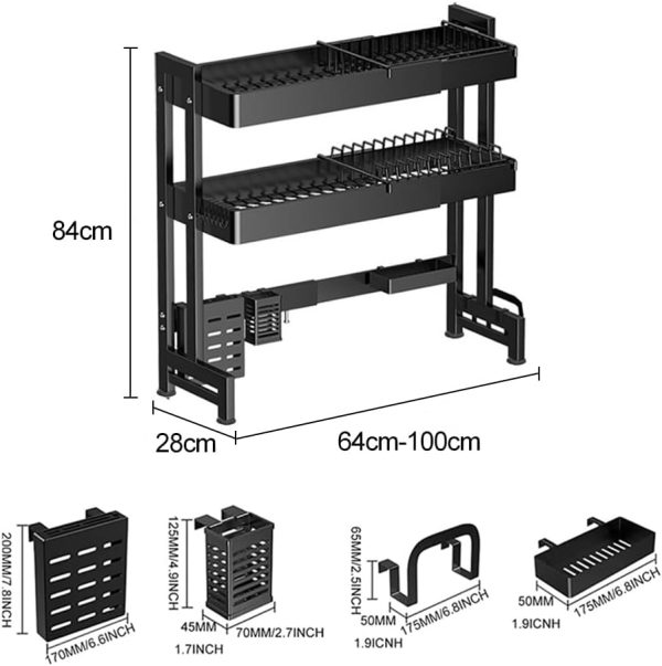 آبچکان Zertylre Over The Sink Dish Drying Rack Heavy Duty Adjustable Length and Height Sink Drainer Shelf Over Kitchen Counter Storage Dish Rack with Utensil Holder for Kitchen Countertop Organizer - تصویر 5