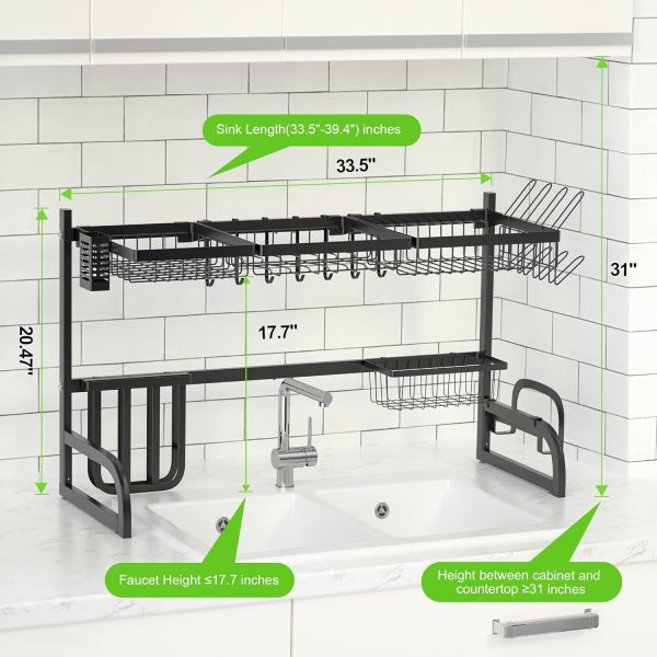 آبچکان Over The Sink Dish Drying Rack 2 Tier Adjustable Dish Rack (33.5"-39.4") - تصویر 5
