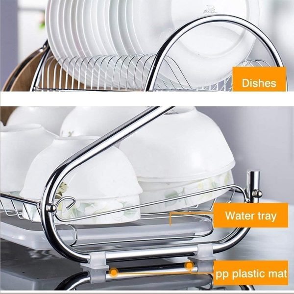 آبچکان Toshionics 2 Layer Over The Sink Stainless Steel Dish Drying Draining Multifunctional Kitchen Counter Space Organizer Storage Rack With Utensils - تصویر 5