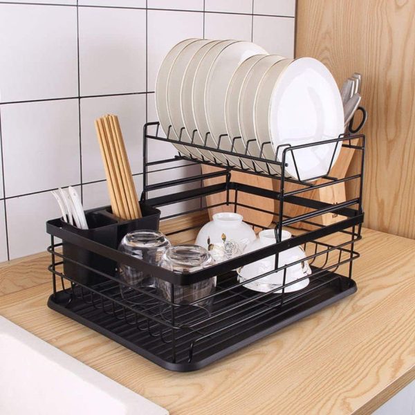آبچکان SFIX Dish Drying Stand 2 Tiers With Drainer Large Kitchen Dish Rack with Removable Utensil Holder and Cup Holder Baking Paint Process Coatings Dish Drainer - تصویر 6