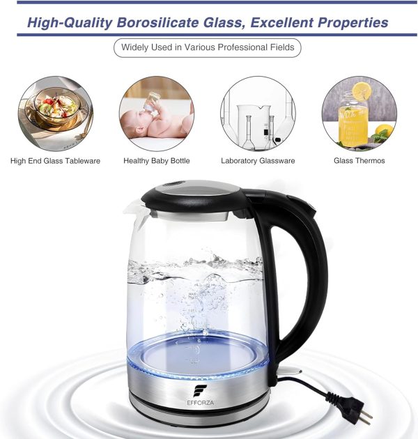 کتری برقی EFFORZA - Clear Glass Electric Kettle - 1.5L - تصویر 3