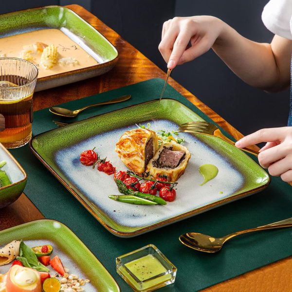 ظروف سرامیکی vancasso Dinner Sets, Square Reactive Glaze Crockery Set - تصویر 5