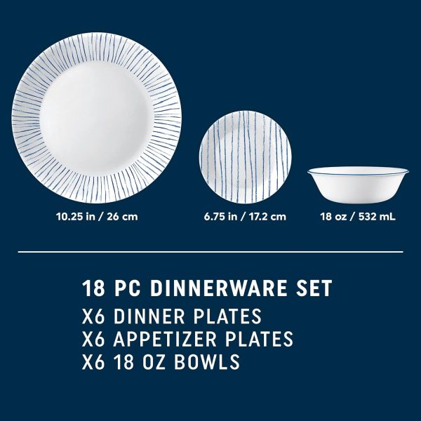 ظروف سرامیکی Corelle 18-Piece Dinnerware Set, Service for 6, Lightweight Round Plates and Bowls Set - تصویر 5