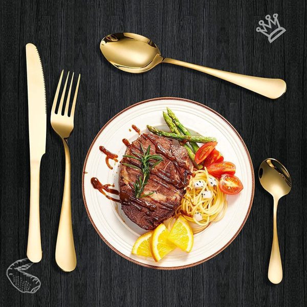 قاشق و چنگال COSYINN 24 Pieces Stainless Steel Flatware Set with Stand, Mirror Polished Cutlery Set - تصویر 5