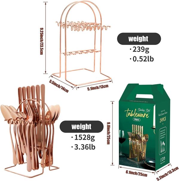 قاشق و چنگال 24 Pieces Stainless Steel Flatware Set with Stand, Cutlery Set Mirror Polished - تصویر 5