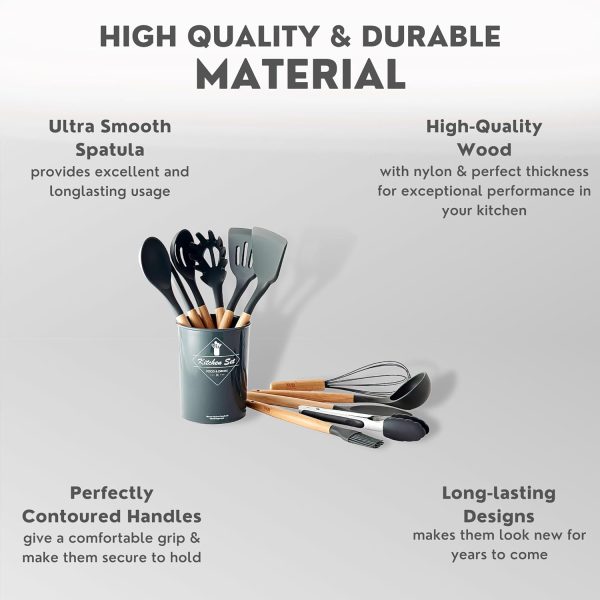 کفگیر و ملاقه WONDER-BLED 11Pcs Silicone Kitchen Cooking Utensils Set, - تصویر 5