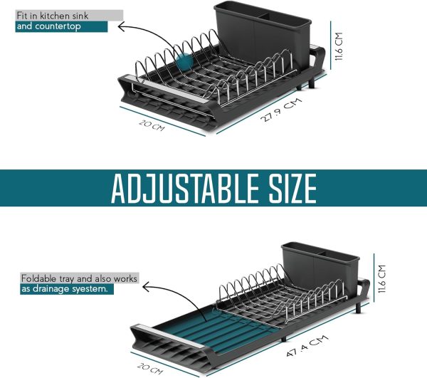 آبچکان Dish Rack Dish Drying Stand with Cutlery Holder Rustproof Kitchen Sink Organizer Countertop Kitchen Organizer and Utensils Holder with Drip Tray Knife Holder STORESLA™(1-TIER) - تصویر 6