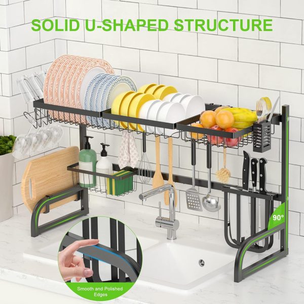 آبچکان Over The Sink Dish Drying Rack 2 Tier Adjustable Dish Rack (33.5"-39.4") - تصویر 6
