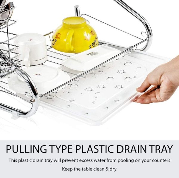 آبچکان Toshionics 2 Layer Over The Sink Stainless Steel Dish Drying Draining Multifunctional Kitchen Counter Space Organizer Storage Rack With Utensils - تصویر 6