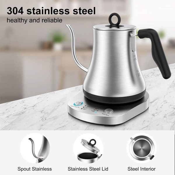 کتری برقی CHINMIN Gooseneck Electric Kettle with Temperature Control, Pour Over Kettle Stainless Steel Tea & Coffee Kettle 0.8L - تصویر 5