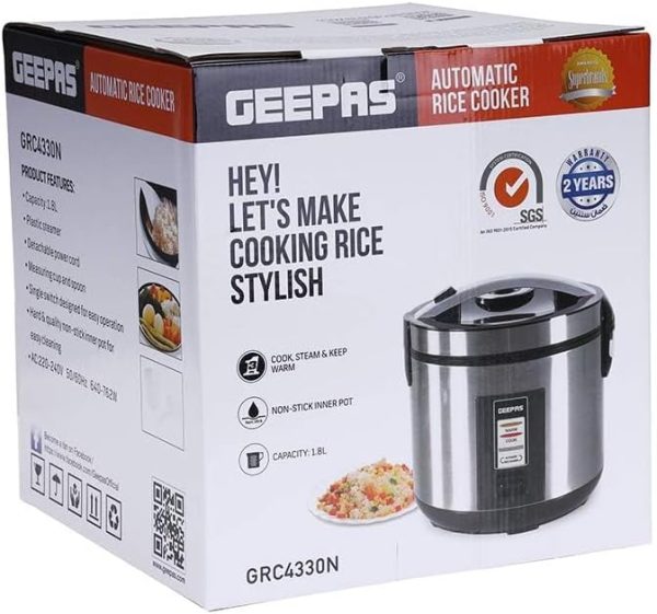 پلو پز Geepas 1.8L Stainless Steel Rice Cooker- GRC4330| 700W - تصویر 6