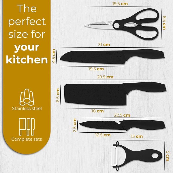 چاقو Womdee Stainless Steel Kitchen Knife Set of 8 with Chopping & Cutting Board and holder, - تصویر 6