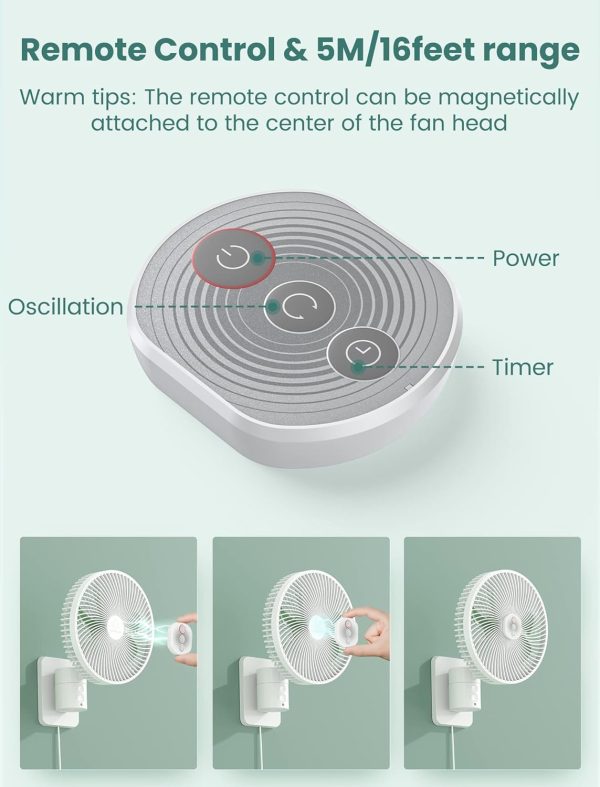پنکه 8.5 Inch Oscillating Wall Fan for Bedroom - تصویر 6