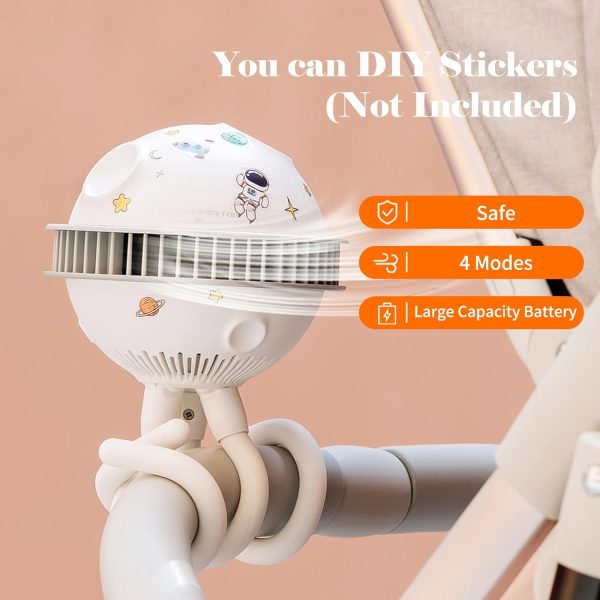 پنکه DOYING Electric fan Octopus Stroller Fan Baby Stroller Cooling Fan Bladeless Small Fan Handheld Mini Fan 360°Cooling 4 Speed - تصویر 6