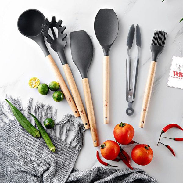 کفگیر و ملاقه WONDER-BLED 11Pcs Silicone Kitchen Cooking Utensils Set, - تصویر 6