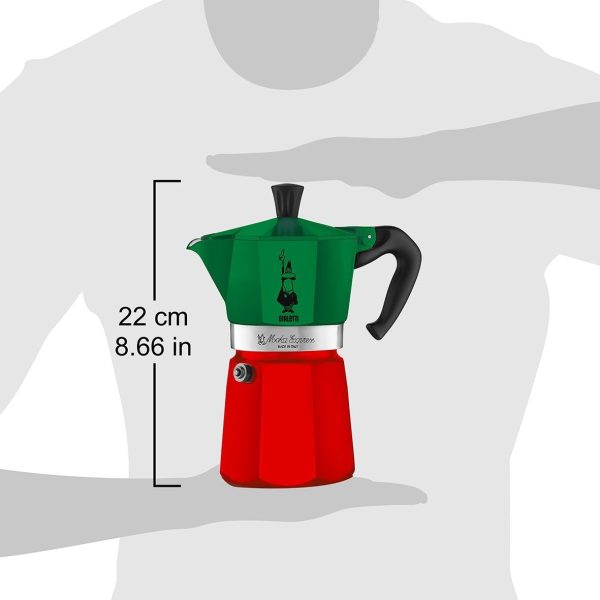قهوه جوش Bialetti - Moka Express Italia Collection: Iconic Stovetop Espresso Maker, Makes Real Italian Coffee, Moka Pot 3 Cups (4.3 Oz - 130 Ml), Aluminium, Colored in Red Green Silver - تصویر 3