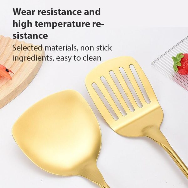 کفگیر و ملاقه LAVISHINE Stainless Steel Kitchenware Four Pieces Set (Brown Gold) Cooking Utensils 4 Pcs - تصویر 5