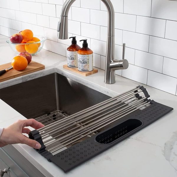 آبچکان   Click to open expanded view AMERTEER Sink Drying Rack Roll Up | RollUp Dish Drying Rack Over the Sink | Roll Up Drying Rack with Utensil Holder - تصویر 7