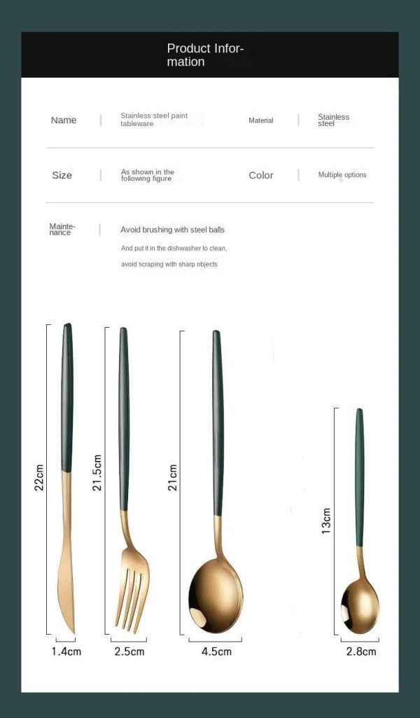 قاشق و چنگال ZAVIFY Green Handle Flatware Serving Set 24 Pcs, Stainless Steel Silverware Set - تصویر 7