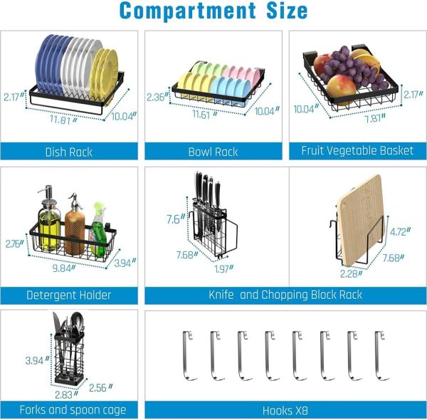 آبچکان Ace Teah Over The Sink Dish Drying Rack, Ace Teah Large Capacity Stainless Steel Rack with Utensil Holder Hooks for Kitchen Counter Top Black - تصویر 7