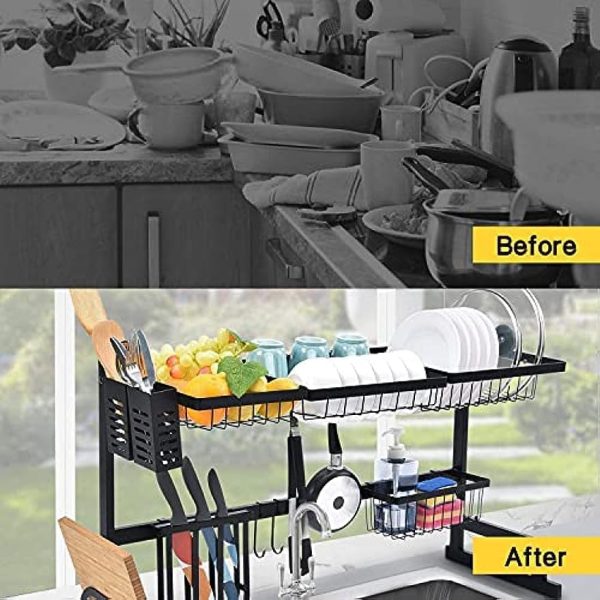 آبچکان  Dish Drainer over sink (85cm-105cm) Dish Drying Rack Width suitable for automatic adjustment of water tank .2-Tier Large Capacity Dish Rack, save space - تصویر 7