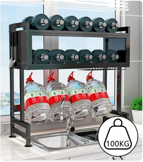 آبچکان Heavy Duty Over The Sink Dish Drying, 3 Tier Metal Over The Counter Dish Drying Rack with Dust-Proof Cabinet, - تصویر 7