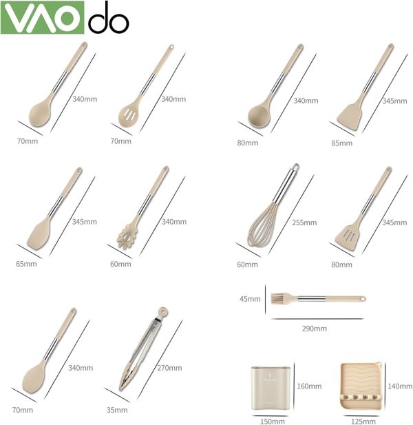 کفگیر و ملاقه VAODO Silicone Cooking Utensil Set, 13 Pieces Kitchen Cooking Tools Set - تصویر 4