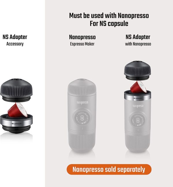 قهوه ساب Wacaco Nanopresso NS-Adapter, Accessories for Nanopresso Portable Espresso Machine, Compatible with NS Capsules, Perfect for Traveling, Camping or Office Use - تصویر 6