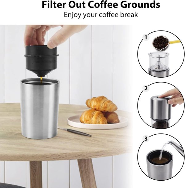 قهوه ساب Electric Burr Coffee Grinder,Portable Single Serve Coffee Maker with Insulated Travel Mug,Small Coffee Bean Grinder with Multi Grind Setting and Filter for Travel/Camping/Espresso/PourOver/Drip - تصویر 7