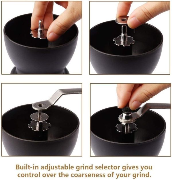 قهوه ساب KASTWAVE Manual Coffee Grinder, Adjustable Coarseness Ceramic Burr Grinder, Portable Hand Crank Grinder with Extra Storage Jar and a Brush for Home, Office or Camping - تصویر 7
