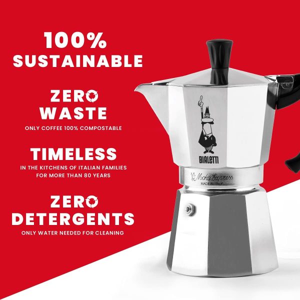 قهوه جوش Bialetti - Moka Express Italia Collection: Iconic Stovetop Espresso Maker, Makes Real Italian Coffee, Moka Pot 3 Cups (4.3 Oz - 130 Ml), Aluminium, Colored in Red Green Silver - تصویر 4
