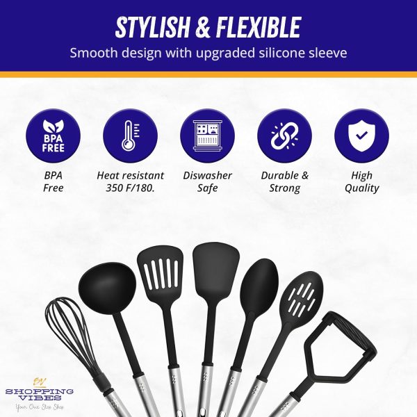 کفگیر و ملاقه SHOPPING VIBES Premium Chef-Grade Kitchen Utensils: Food-Safe Stainless-Steel Set of 25 pcs for Newlyweds & Cooking Enthusiasts - تصویر 7