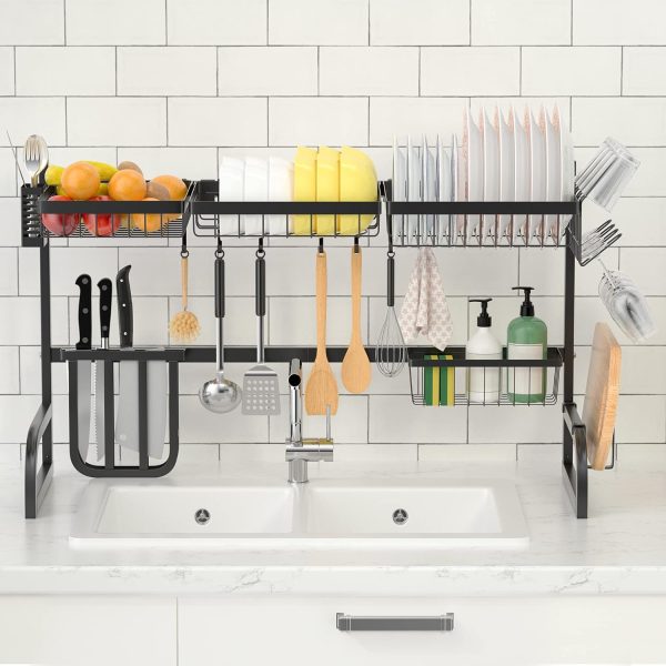 آبچکان Over The Sink Dish Drying Rack 2 Tier Adjustable Dish Rack (33.5"-39.4") - تصویر 8