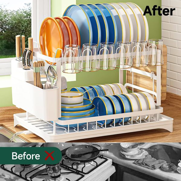 آبچکان INFOSUN Dish Drying Rack, 2 Tier Dish Rack - تصویر 8