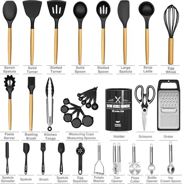 کفگیر و ملاقه Umite Chef Kitchen Utensils Set- 34PCS Silicone Cooking Utensils with Holder - تصویر 4